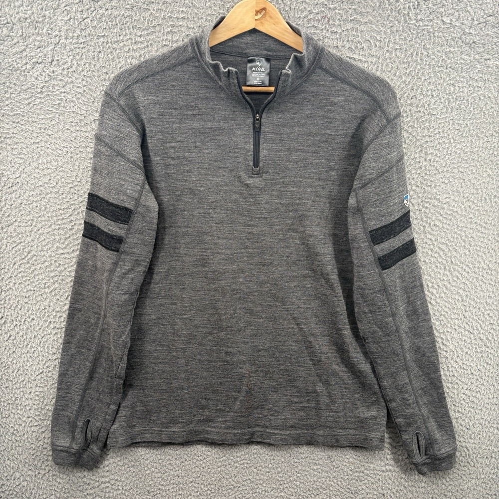 Kuhl Team Merino Quarter Zip Sweater Mens M Gray Wool Hiking Outdoor Aeroknit